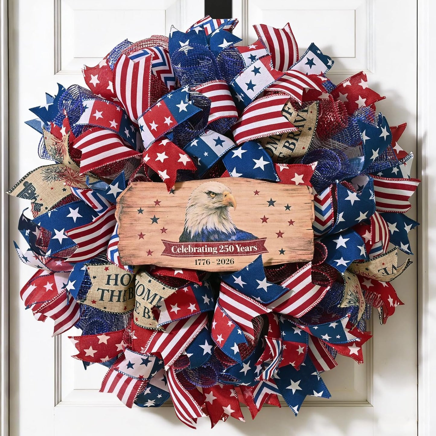 Yastouay 250th Anniversary Patriotic Wreath for Front Door, 4th of July Memorial Day Wreath,18" Eagle Wreath for Independence Day Patriotic Decorations