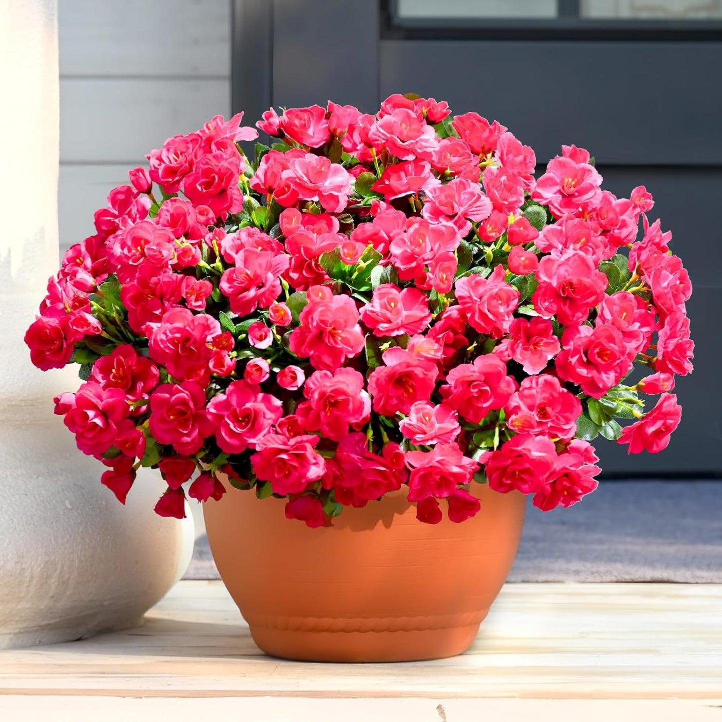 Yastouay 4 Large Bundles Artificial Flowers for Outdoors,Faux Flowers for Outdoor Planters,Fake Camellia for Spring Decorations