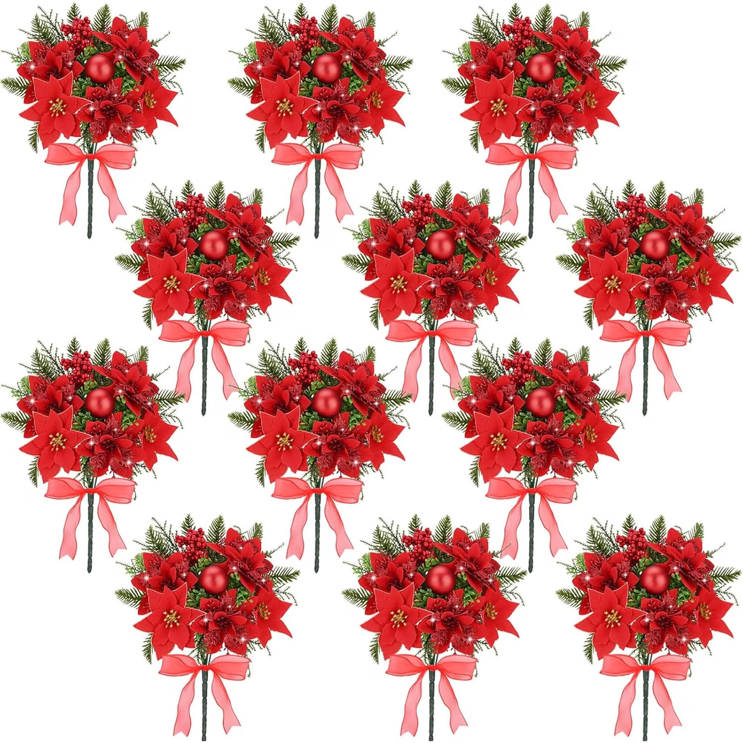 Yastouay 4 Pack Christmas Flowers Poinsettia Artificial Flowers,13.8inch Faux Red Velvet Poinsettia for Indoor Outdoor Christmas Decor