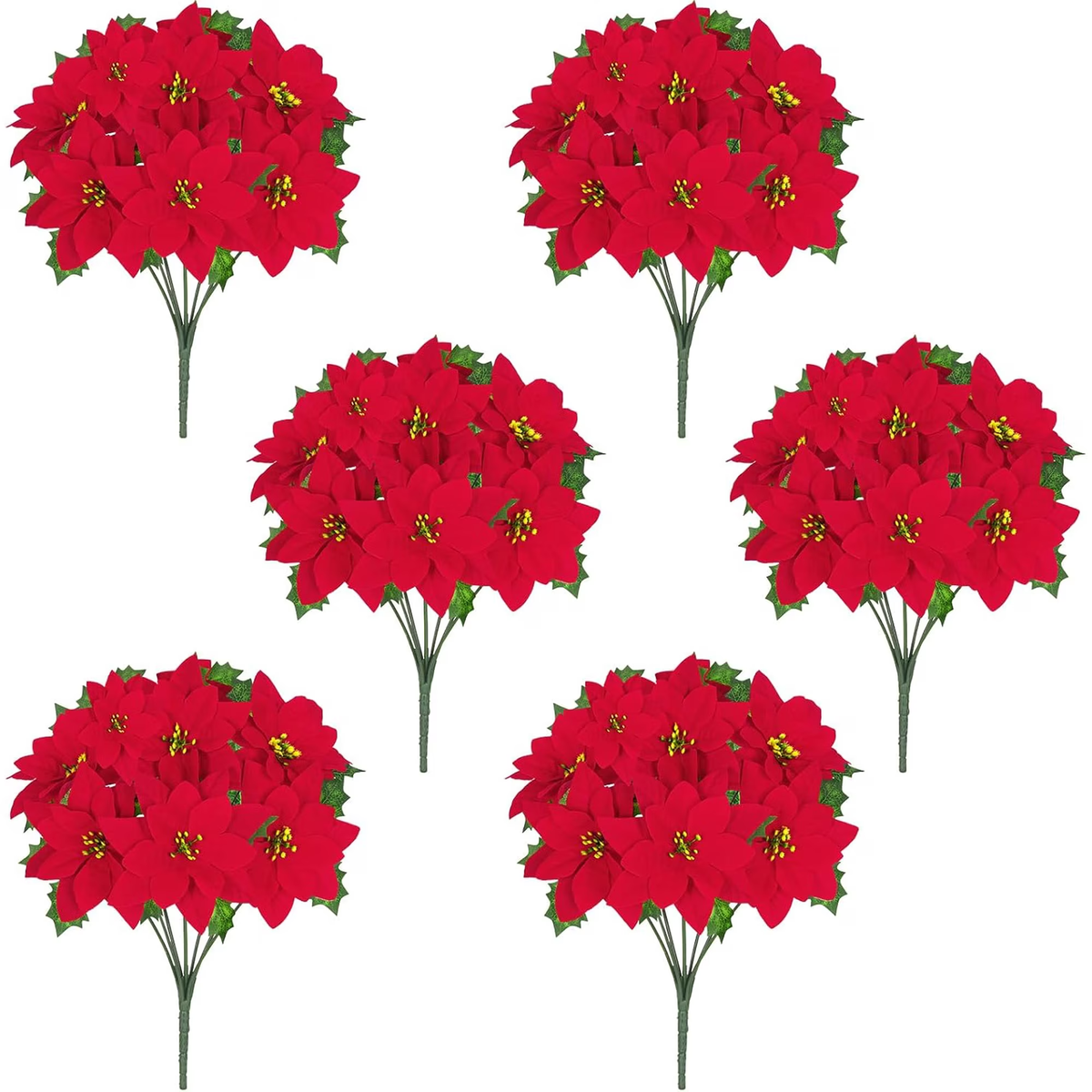 Yastouay 6 Pack Christmas Flowers Poinsettia Artificial Flowers, 14.1inch Faux Red Velvet Poinsettia for Indoor Outdoor Christmas Decor