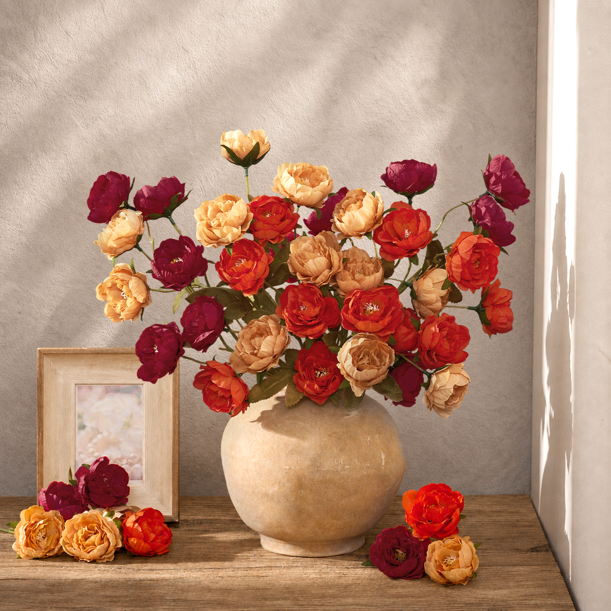 Yastouay 6 Pack Fall Peony Artificial Flowers, 36 Orange Blooms Silk Fake Flowers Fall Decor for Wedding Home