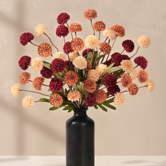 Yastouay 6Pcs Fake Chrysanthemum Flowers,21In Faux Kiku Flowers Silk Pompon Mums for Home Table Wedding Arrangements,White