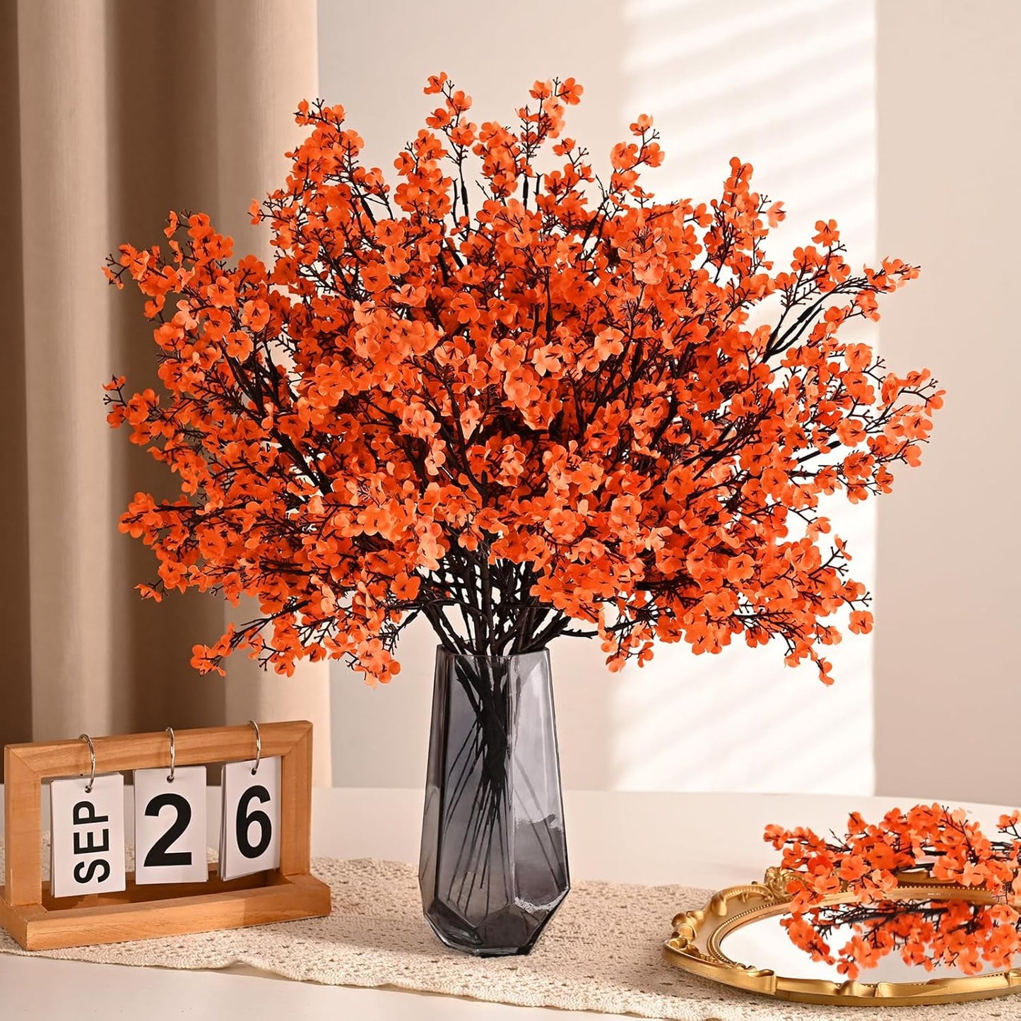 Lyacmy Artificial Fall Flowers Fake Flowers Babys Breath, Silk Flowers Burgundy Gypsophila Bouquets Fall Stems Floral Arrangement Fall Decor