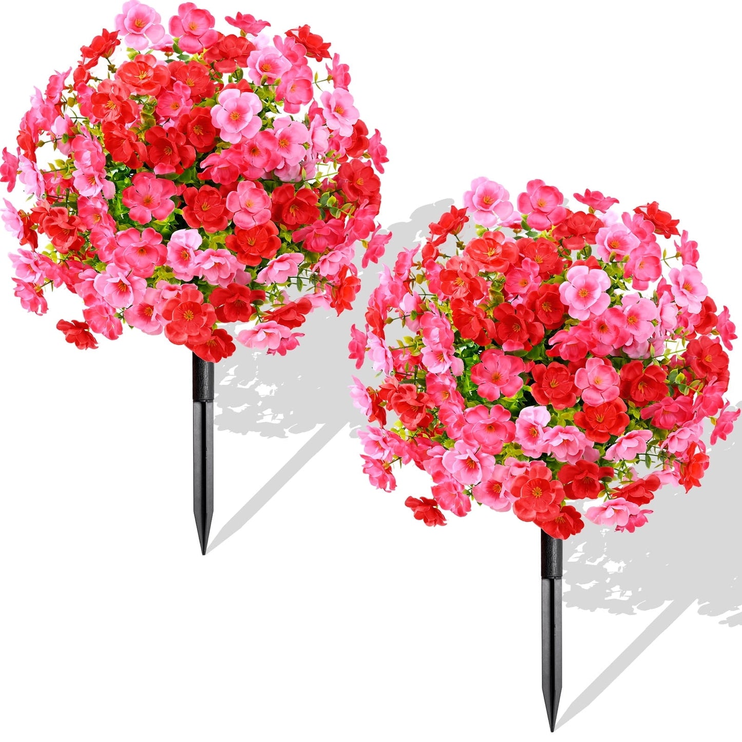 Lyacmy 2 Pack 23in Geraniums Artificial Flowers for Outdoors, UV Resistant Fake Plants Topiary Balls with Ground Spike for Front Porch Home Garden Yard Decor