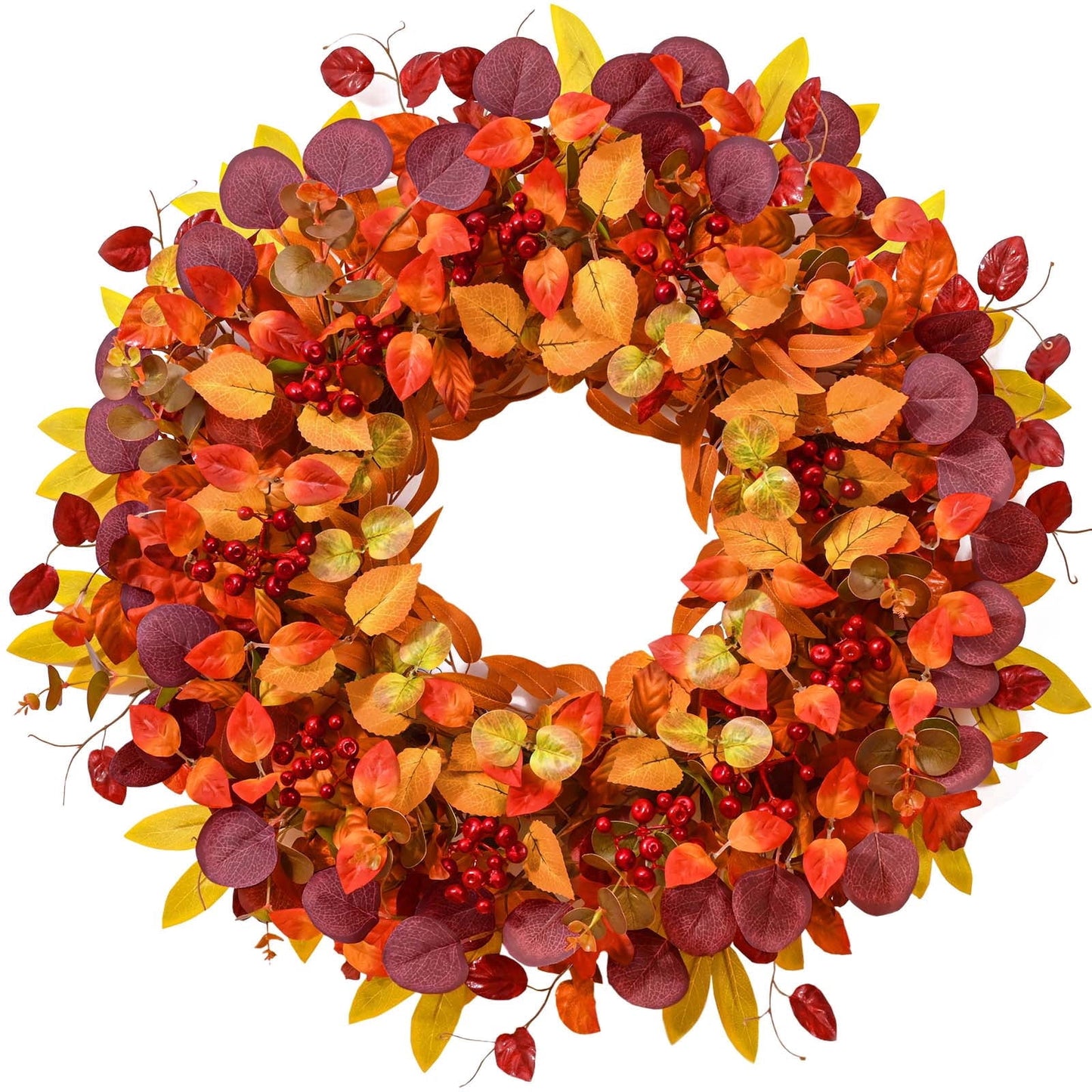 Lyacmy Fall Wreaths for Front Door, Autumn Pumpkins Maple Leaf Wreath with Pine Cones Wall Thanksgiving Fall Decorations