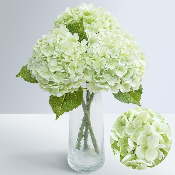 Lyacmy 3 Pcs Real Touch Hydrangea Artificial Flowers, 21" Fake Latex Hydrangea with Stems Leaves Full Hydrangea Flowers Heads Home Decor