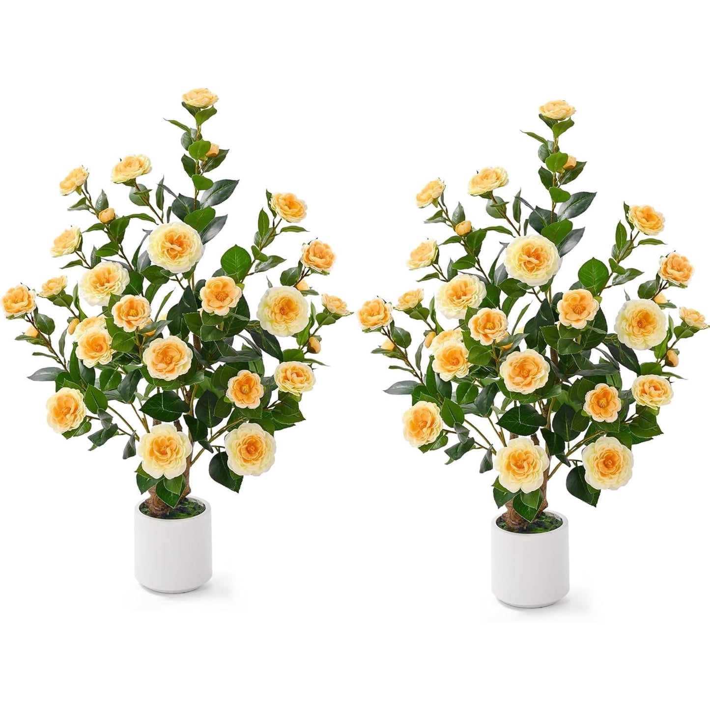 Lyacmy 2 Pack Camellia Artificial Tree in Pot, Artificial Plants Indoor Outdoor for Home Decor