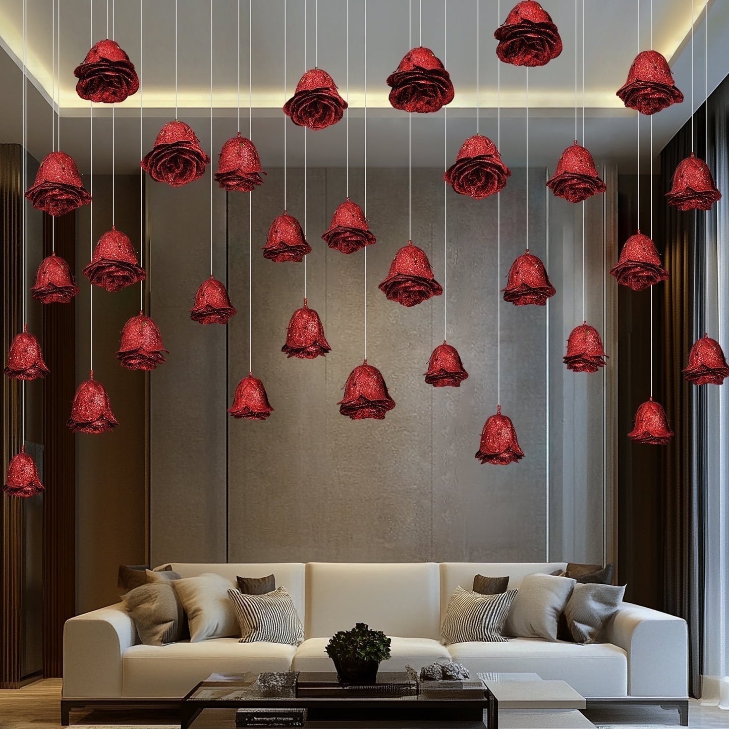 Lyacmy Artificial Rose Head Hanging Flower for Decorations Ceiling, Fake Rose Flower with Fishing Line