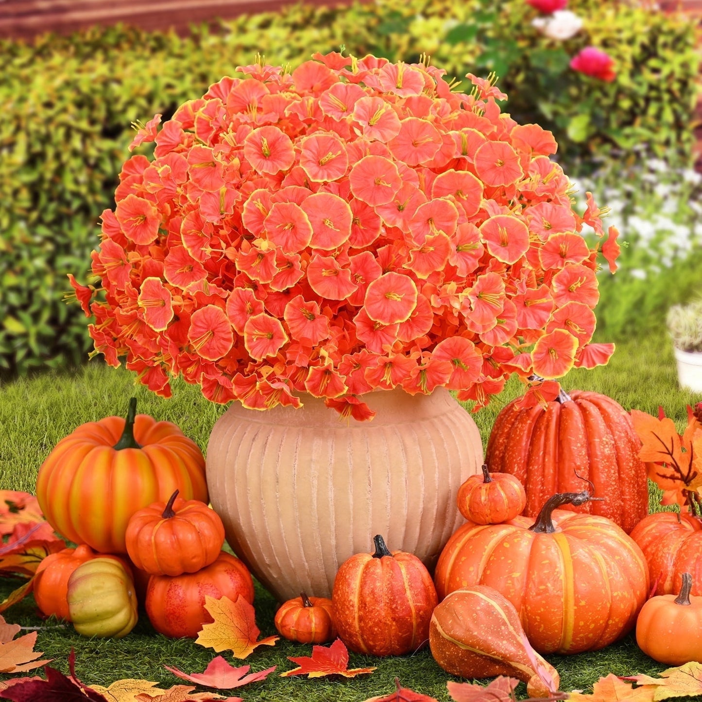 Lyacmy Artificial Fall Flowers for Outdoor, Fake Mums UV Resistant Fake Flowers Fall Decorations for Home Garden