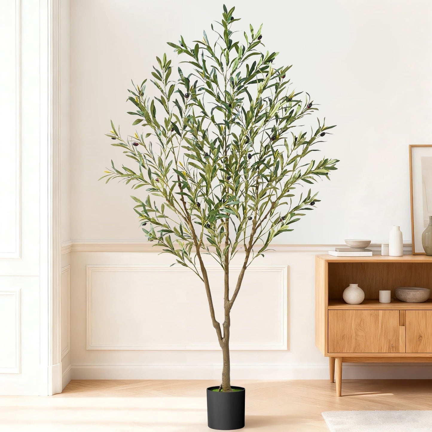 Lyacmy Artificial Olive Tree with Realistic Leaves and Natural Trunk, Faux Potted Plants with Black Plastic Pot for Home Office Decor