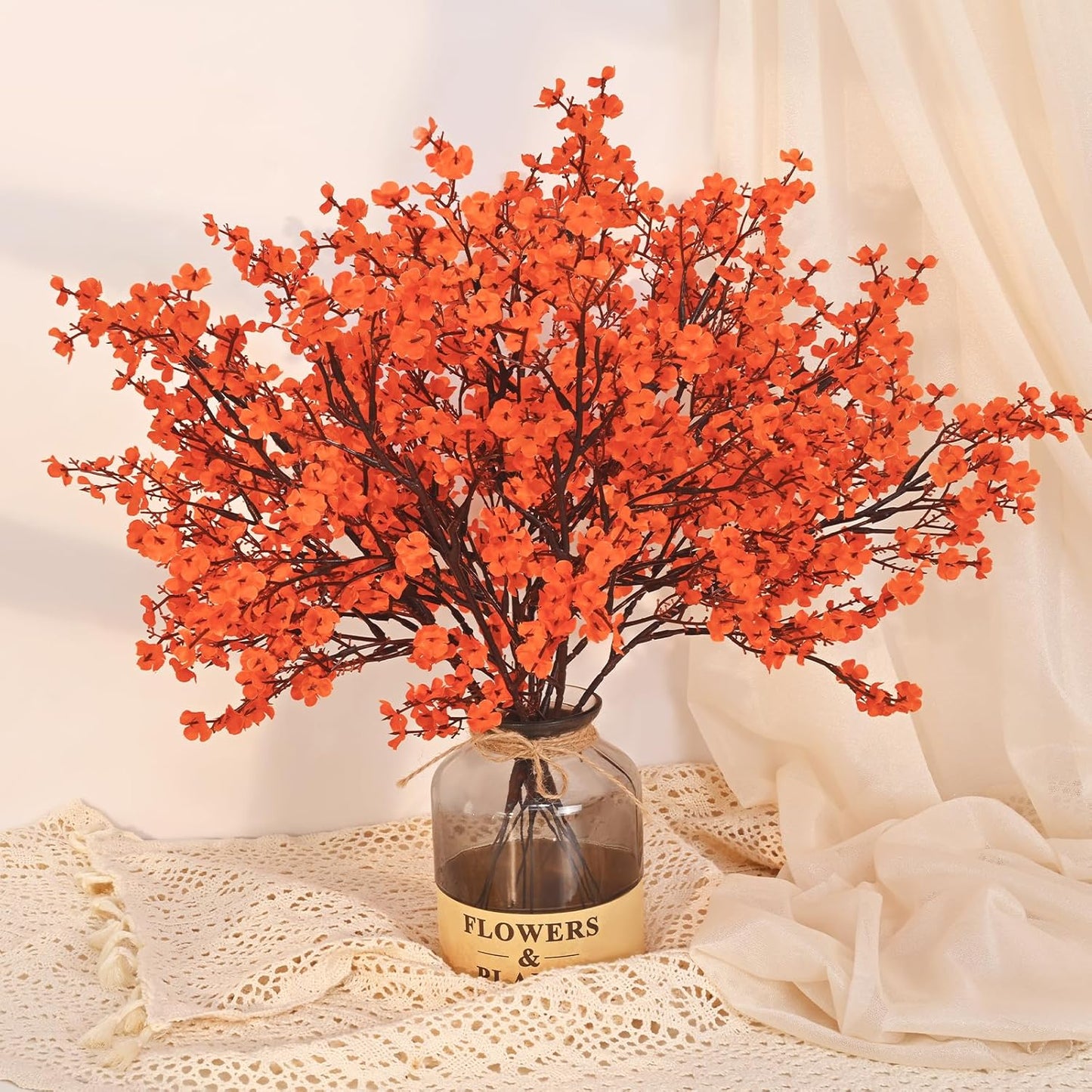 Yastouay 10Pcs Artificial Baby's Breath Flowers, 20" Champagne Silk Gypsophila Fake Fall Flowers for Wedding Centerpiece Arrangement