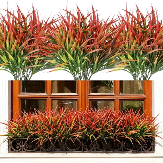 Yastouay Artificial Plants Outdoor,12 Bundles Fake Bushes Summer Plants UV Resistant for Garden,Front Porch(Red Green)