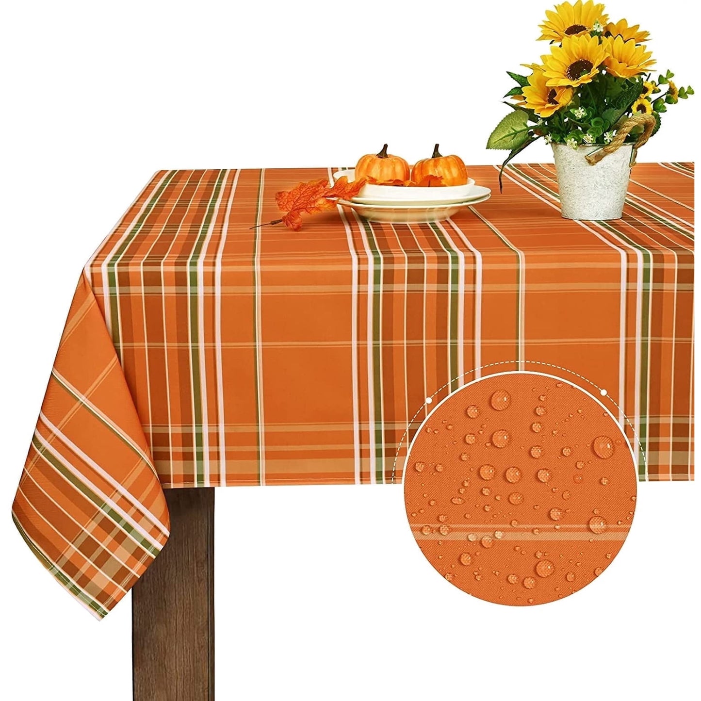 Yastouay Buffalo Plaid Tablecloth Fall Thanksgiving Table Cloth Orange Rectangle Table Cover for Dinner Autumn Decor, 60" x 84"
