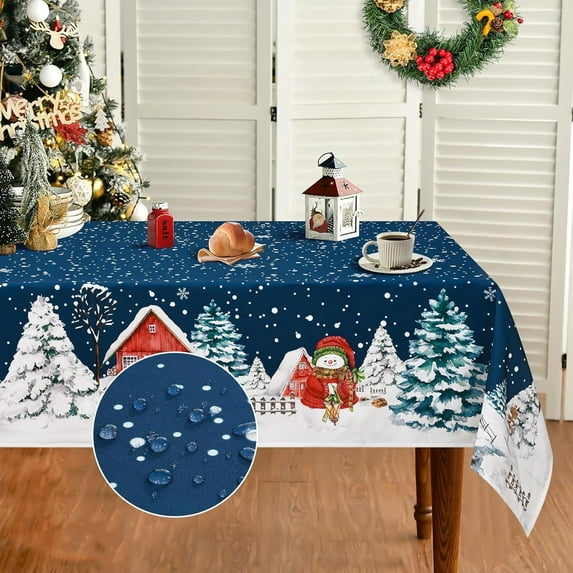 Sevenstarts Christmas Tablecloth Christmas Tree Snowman Tablecloth Red Rectangle Table Cover for Xmas Dinner Party, 60" x 84"