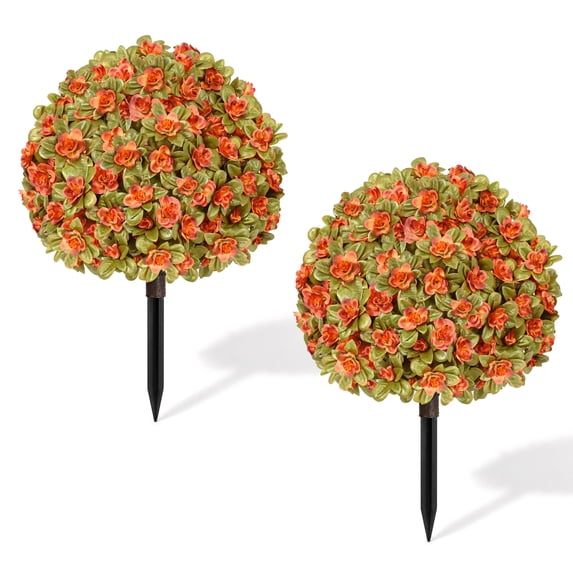 Yastouay 2 Pack Artificial Flowers Topiary with Ground Spikes Fake Bushes UV Resistant Faux Shrubs for Outdoor Garden Decor(Purple)