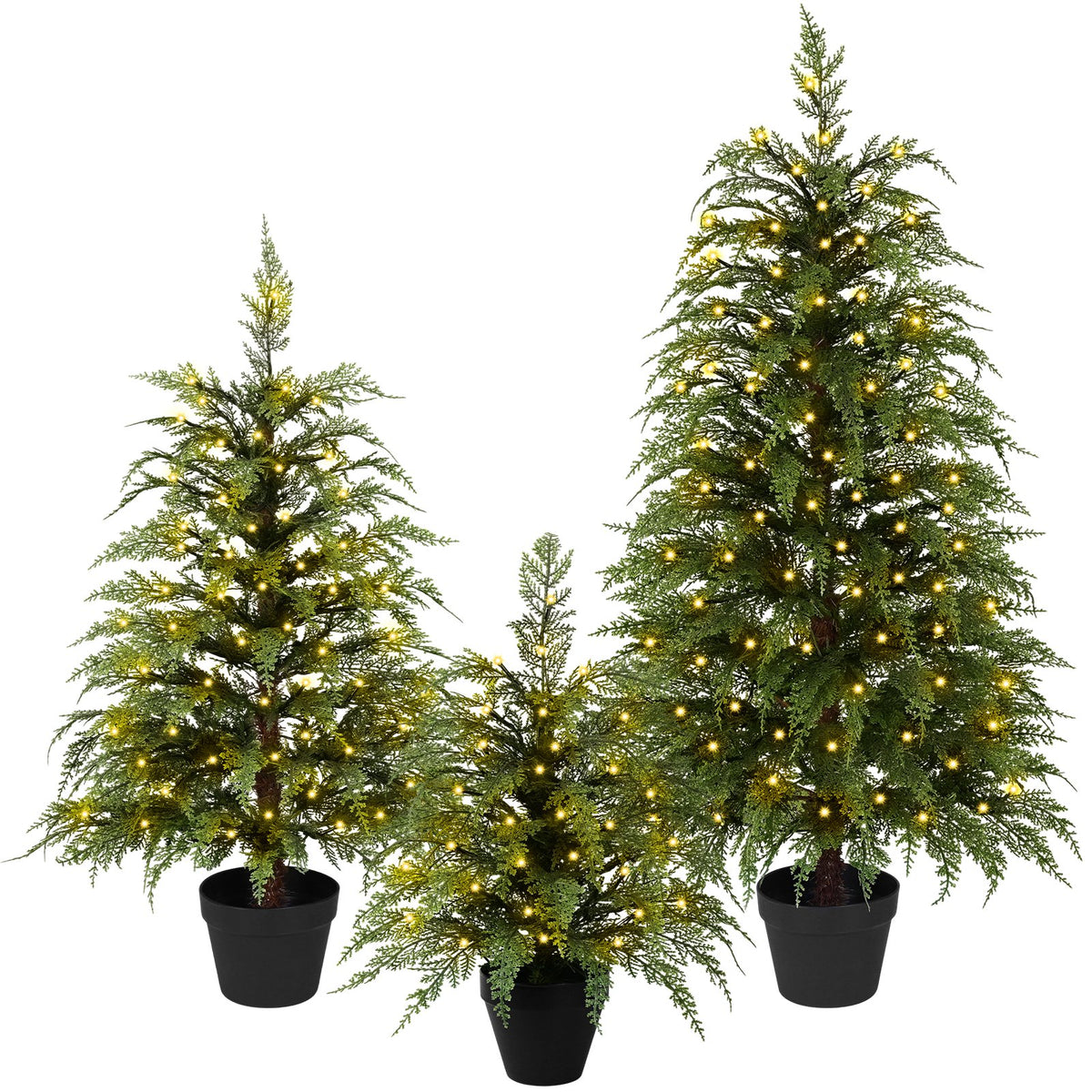 Yastouay 2ft Pre-lit Tabletop Cypress Christmas Tree, Artificial Fake Potted Cedar for Indoor Outdoor Porch Yard Holiday Decor