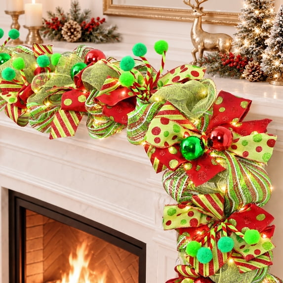 Yastouay 6FT Artificial Christmas Garland with Light Green Red Garland for Holiday Table Mantel Staircase Decor