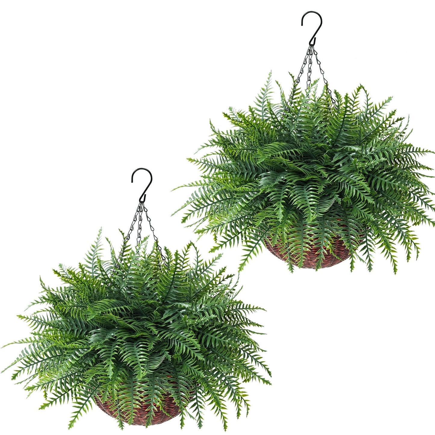 Yastouay Artificial Hanging Ferns Fake Boston Ferns with Basket Outdoor Faux Plants for Home Garden Porch Decor,2 Pcs