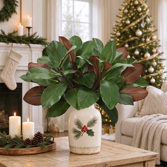 Yastouay Artificial Magnolia Stems 22" Fake Magnolia Leaves Faux Plants for Vase Home Decor 4Pcs