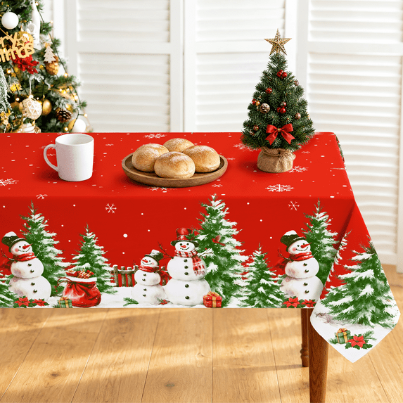Yastouay Christmas Tablecloth Snowman Christmas Table Cover Red Rectangle Table Cloth for Xmas Dinner Party Decor, 60" x 84"