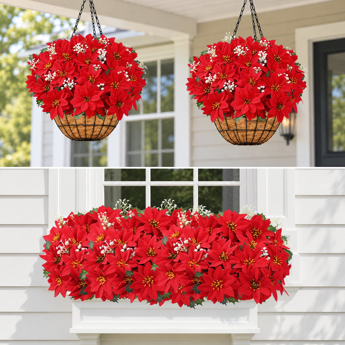 Yastouay 6 Bundles Poinsettia Flowers with 10 Bundles Baby's Breath, Mixed Artificial Flowers for Christmas Decor