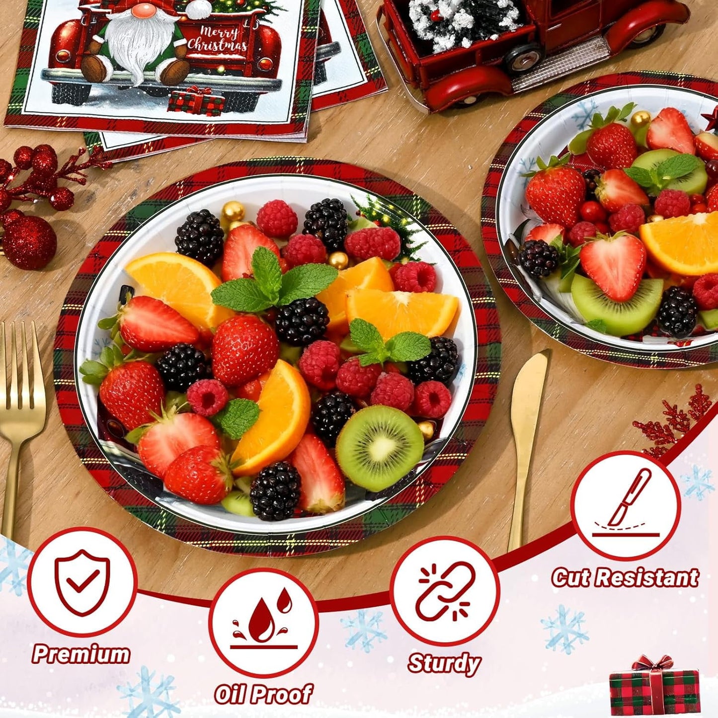 Waipfaru 200 PCS Christmas Paper Plates and Napkins Disposable, Christmas Poinsettia Printed Round Disposable Plates for Christmas Holiday Dinner Birthday Party Supplies