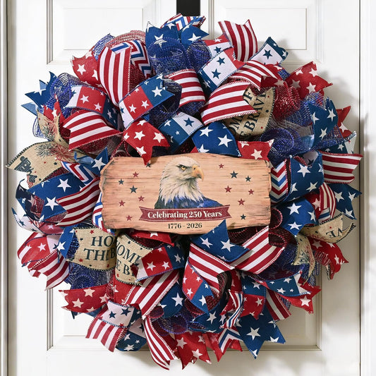 Yastouay 250th Anniversary Patriotic Wreath for Front Door, 4th of July Memorial Day Wreath,18" Eagle Wreath for Independence Day Patriotic Decorations