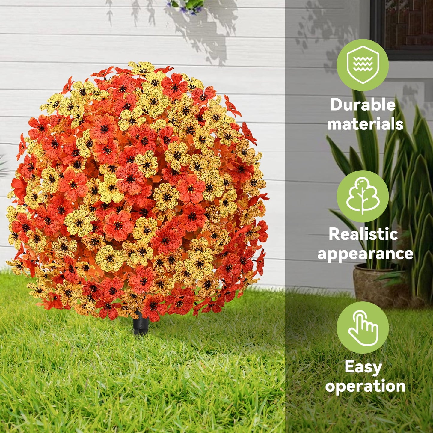 Waipfaru Outdoor Fall Artificial Flower Decorations, 22 inch Fake Daisies Shrub with Eucalyptus Leaves,UV Resistant Artificial Plant for Indoor Outdoor Front Porch Gardens