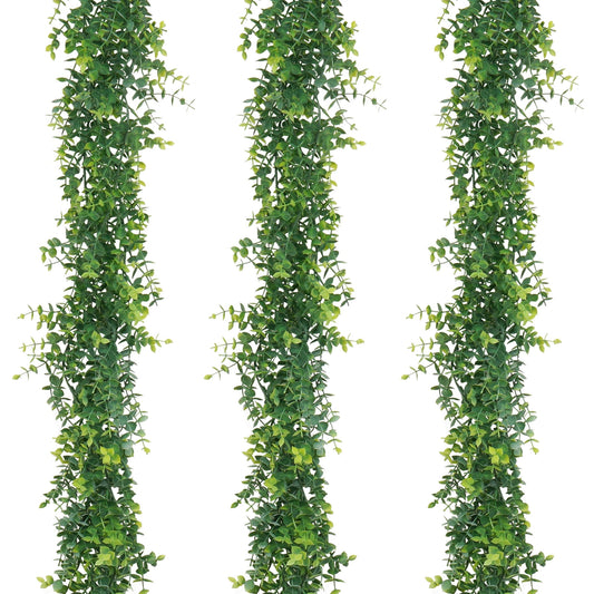 Dolicer 6Ft 3 Pack Artificial Eucalyptus Garland Artificial Greenery, Faux Eucalyptus Vines Greenery Garlands Green Garlands Fake Hanging Eucalyptus Leaves Home Decor