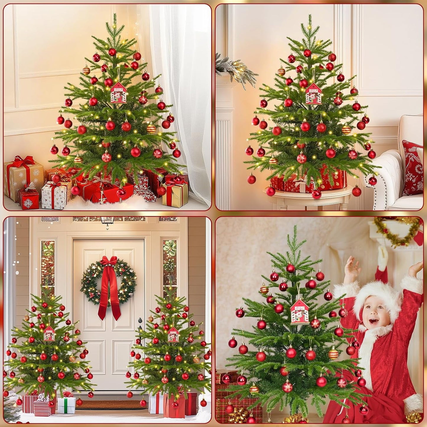 Waipfaru 3ft Artificial Christmas Tree with Lights,Pre-Lit Mini Christmas Tree with Ball Ornaments for Xmas Holiday Home Decor