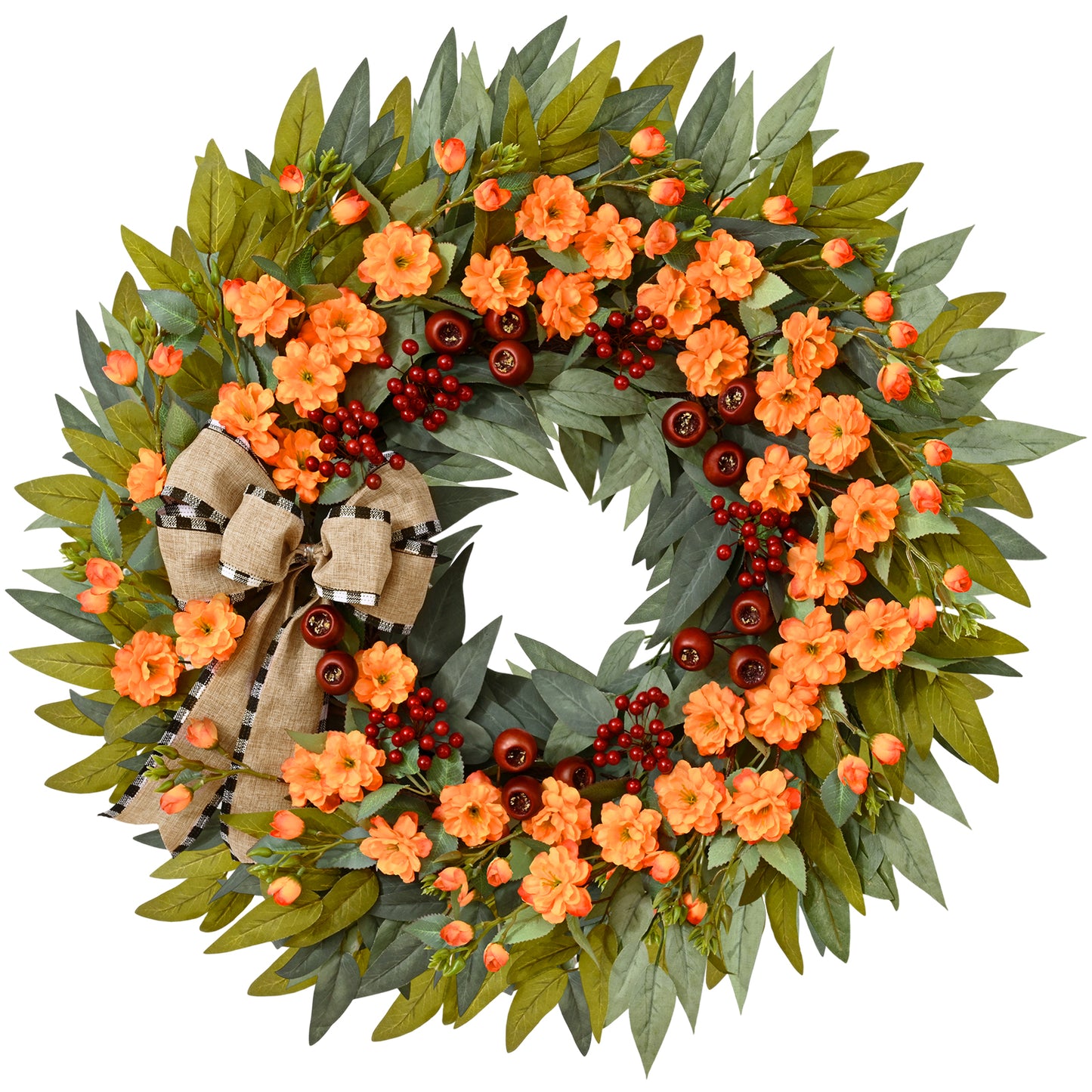 Yastouay Fall Wreaths 26" Artificial Greenery Wreath with Eucalyptus All Season for Front Door Wall Year Round Decor