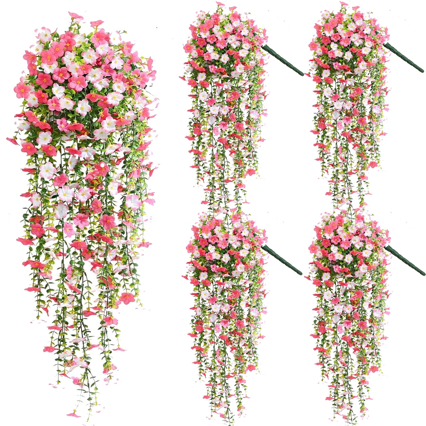 Yastouay 4pcs Artificial Flowers for Outdoors, UV Resistant Hanging Fake Flowers, Purple Violet Outdoor Faux Plants for Garden Balcony Yard Porch