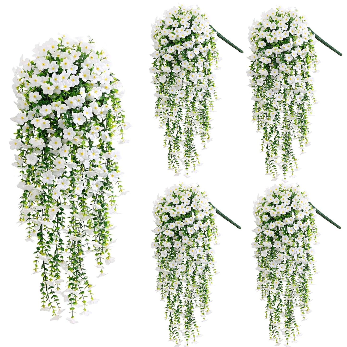 Yastouay 4pcs Artificial Flowers for Outdoors, UV Resistant Hanging Fake Flowers, Purple Violet Outdoor Faux Plants for Garden Balcony Yard Porch