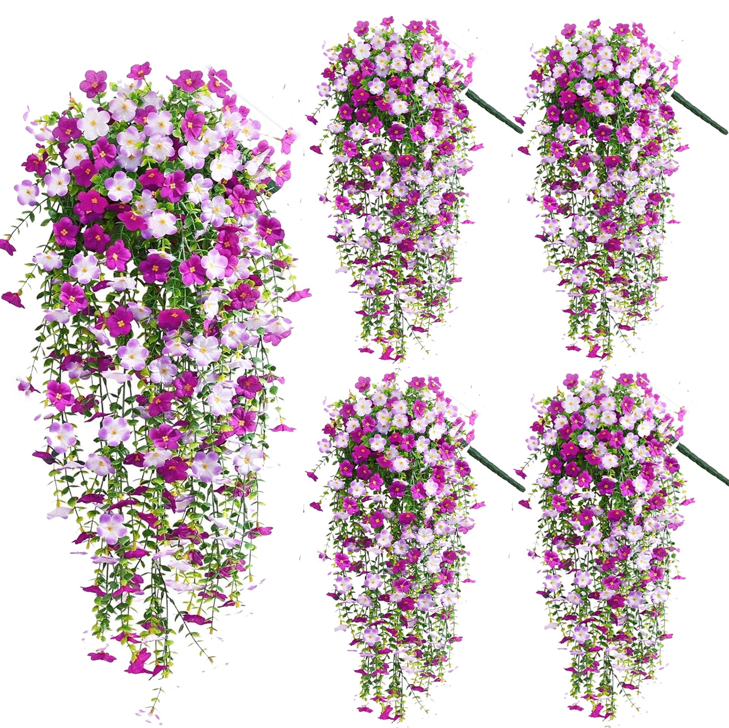 Yastouay 4pcs Artificial Flowers for Outdoors, UV Resistant Hanging Fake Flowers, Purple Violet Outdoor Faux Plants for Garden Balcony Yard Porch