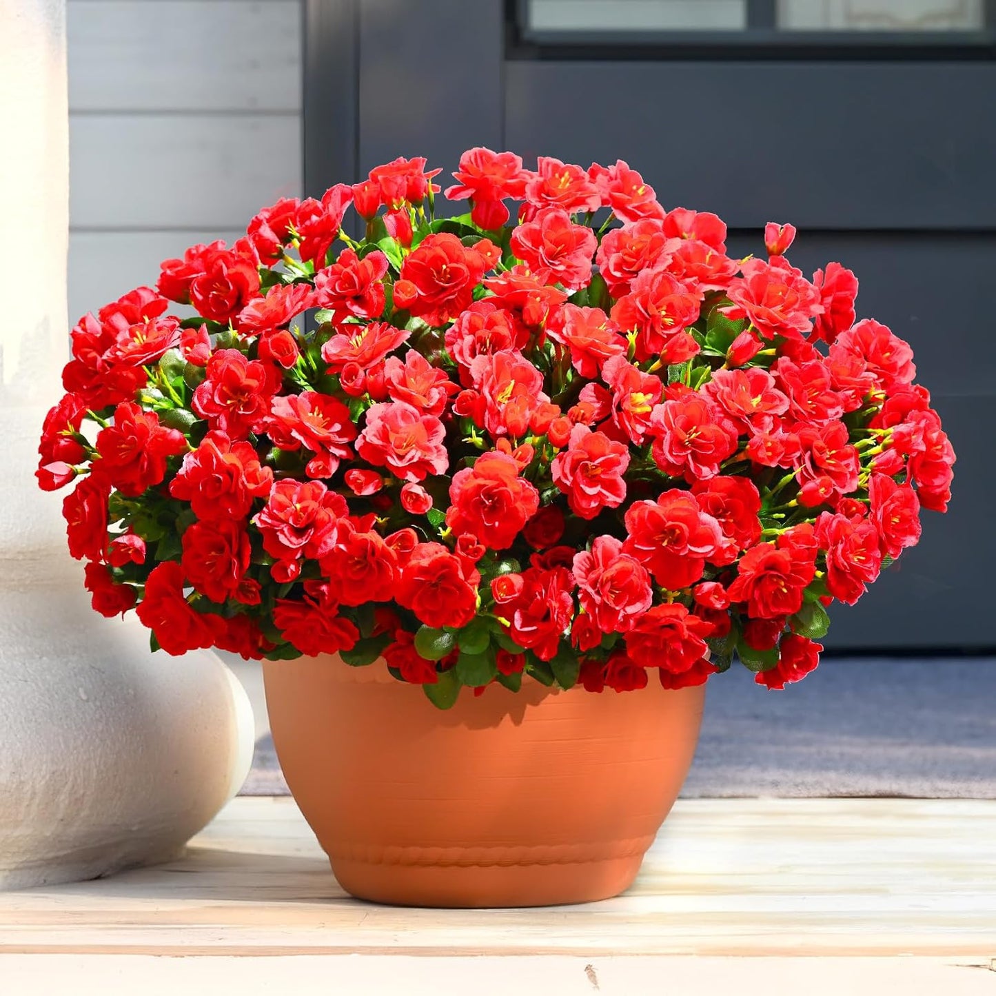 Yastouay 4 Large Bundles Artificial Flowers for Outdoors,Faux Flowers for Outdoor Planters,Fake Camellia for Spring Decorations