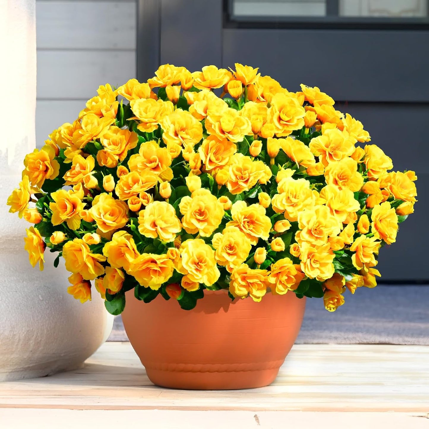 Yastouay 4 Large Bundles Artificial Flowers for Outdoors,Faux Flowers for Outdoor Planters,Fake Camellia for Spring Decorations
