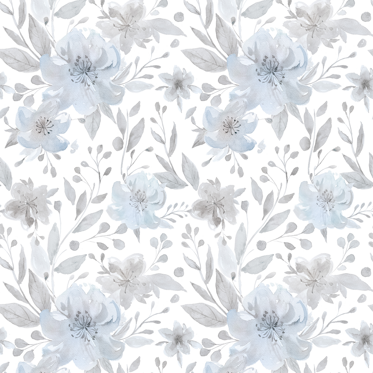 Caltero Peel and Stick Wallpaper Grey Blue Floral Tree Branch Self Adhesive Wallpaper Stick on Contact Paper 17.72"x 118"