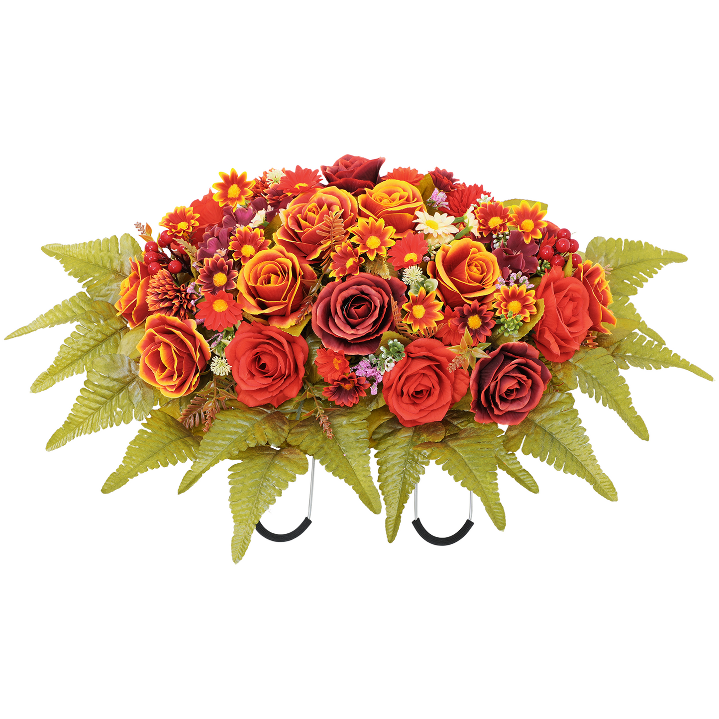 Yastouay Artificial Cemetery Flowers for Grave, Realistic Silk Memorial Headstone Flower Saddle, Faux Sunflower Dahlia Maple Leaf for Grave Decoration