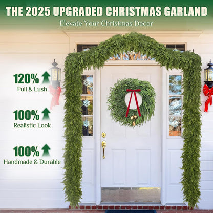 Waipfaru 5.9ft Christmas Cedar Garland with lights,Realistic Artificial Green Faux Cedar Pine Needles Garland for Fireplace Mantel Table Indoor Outdoor Xmas Decoration