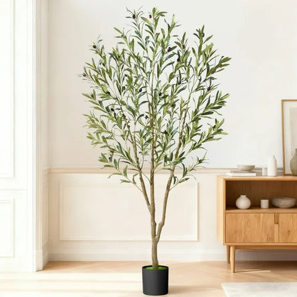 Lyacmy Artificial Olive Tree with Realistic Leaves and Natural Trunk, Faux Potted Plants with Black Plastic Pot for Home Office Decor