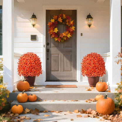 Waipfaru Outdoor Fall Artificial Flower Decorations, 22 inch Fake Daisies Shrub with Eucalyptus Leaves,UV Resistant Artificial Plant for Indoor Outdoor Front Porch Gardens