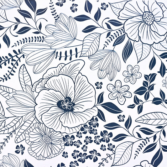 Caltero Peel and Stick Removable Wallpaper White Blue Floral Contact Paper Wallpaper,17.72" x 394"