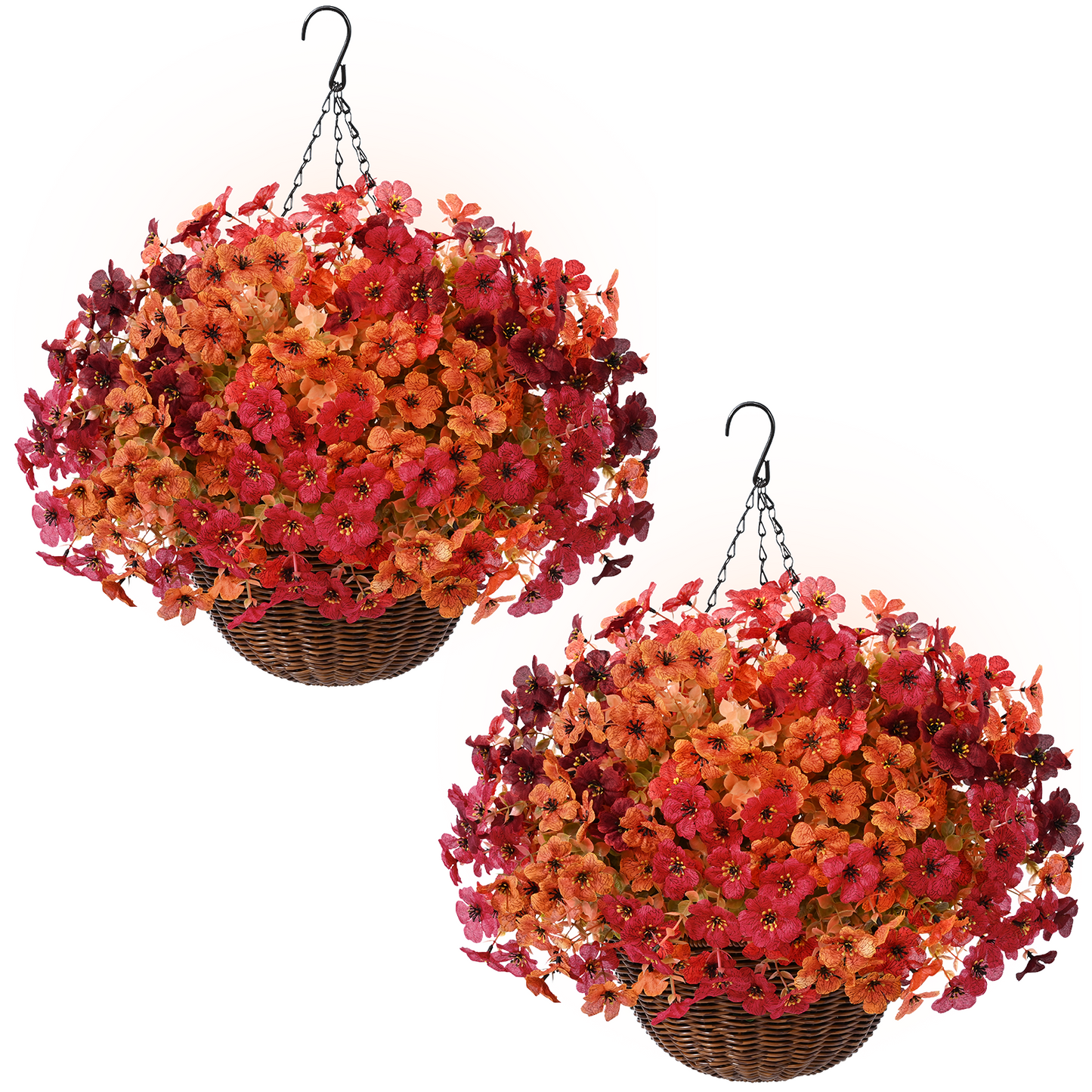 Yastouay Artificial Fall Hanging Flowers with Basket Outdoor, 24 Pcs Fake Flowers Hanging Plants Rattan Basket Fall Decorations for Home Garden Porch Decor