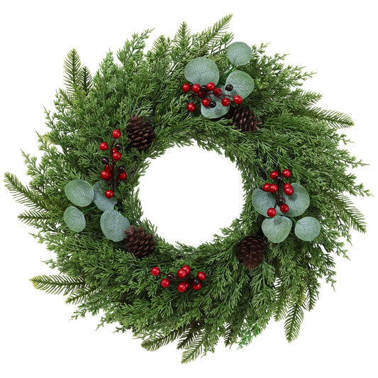 Yastouay 24 inch Christmas Wreaths for Front Door, Christmas Norfolk Pine Wreath with Lights for Indoor Outdoor Wall Windows Christmas Home Decor