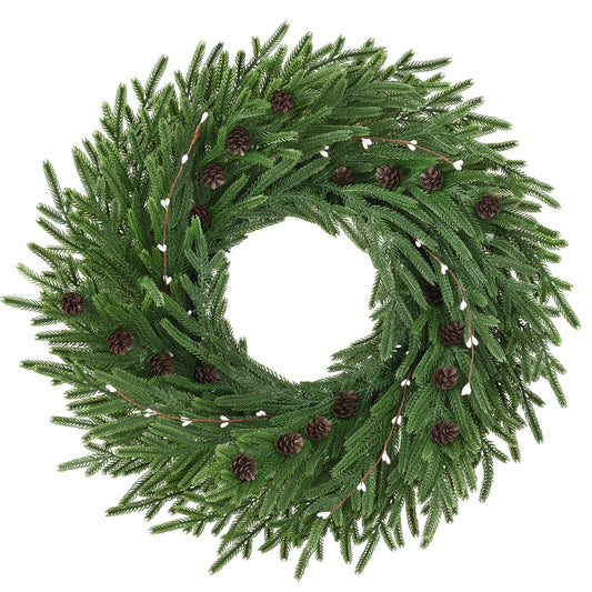 Yastouay 26 inch Large Christmas Wreaths for Front Door, Christmas Norfolk Pine Wreath with Pinecones for Indoor Outdoor Wall Windows Christmas Decor