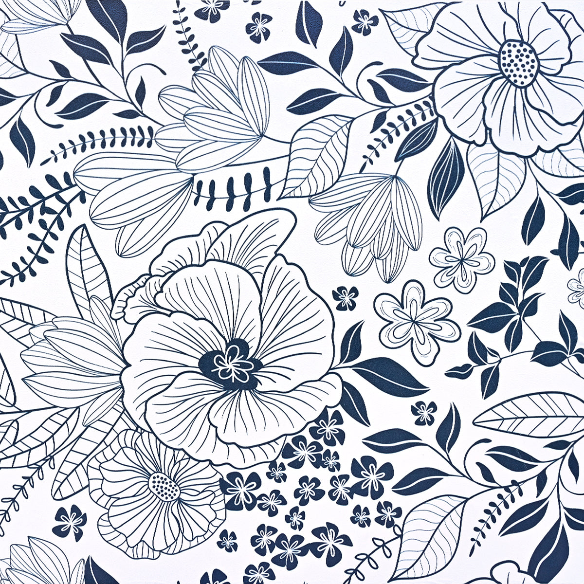 Caltero Peel and Stick Removable Wallpaper White Blue Floral Contact Paper Wallpaper,17.72" x 118"