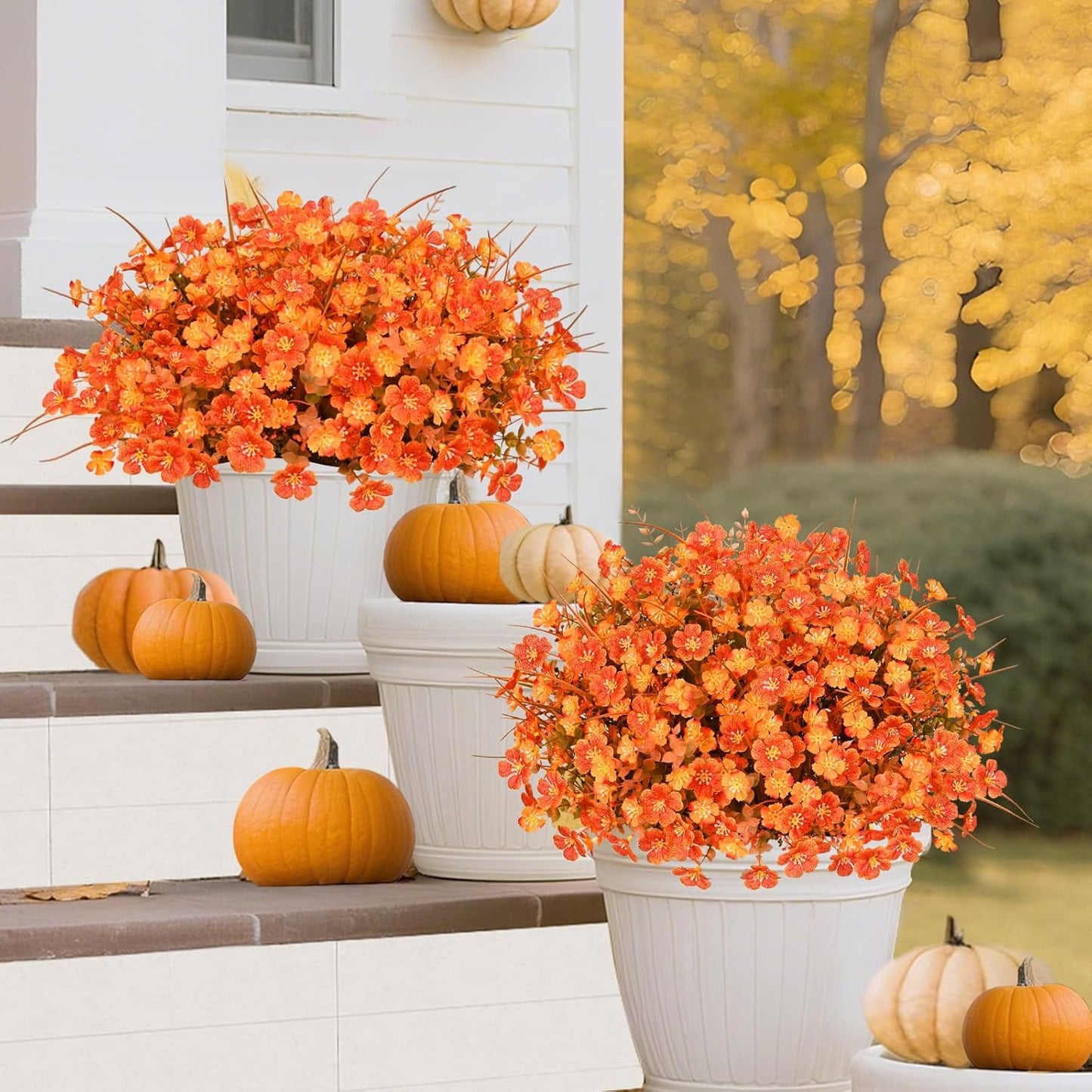 Waipfaru 14 Bundles Fake Mums for Outdoor,UV Resistant No Fade Silk Artificial Fall Flowers for Autumn Porch Patio Planters Yard Garden