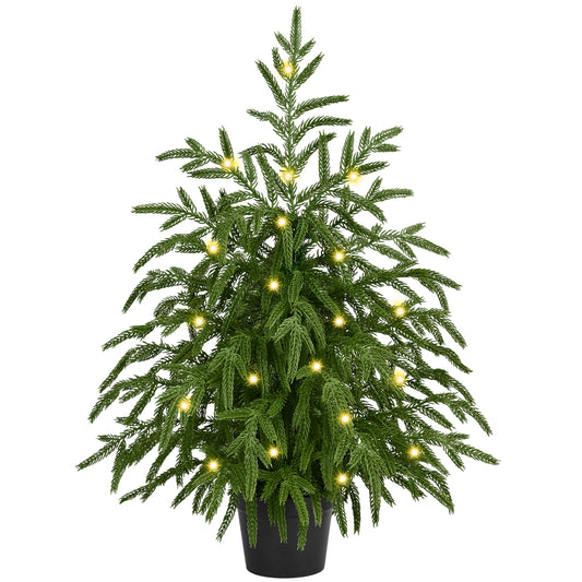 Yastouay 2FT Tabletop Christmas Tree Artificial Norfolk Pine Pre-Lit Xmas Tree with Lights for Front Porch Indoor Outdoor Christmas Decor