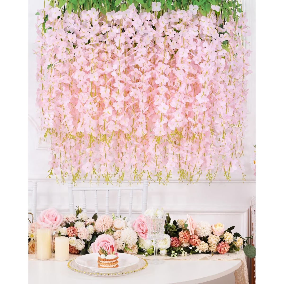 Yastouay 12 Pack Purple Artificial Wisteria Hanging Flowers 3.6FT Silk Vine Garland for Wedding Home Decor