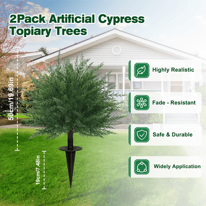 Waipfaru Set of 2 Artificial Cedar Topiary Tree, 24inch Outdoor Fake Plants with Stakes,UV Resistant Faux Shrubs for Front Porch Planter Backyard Decor